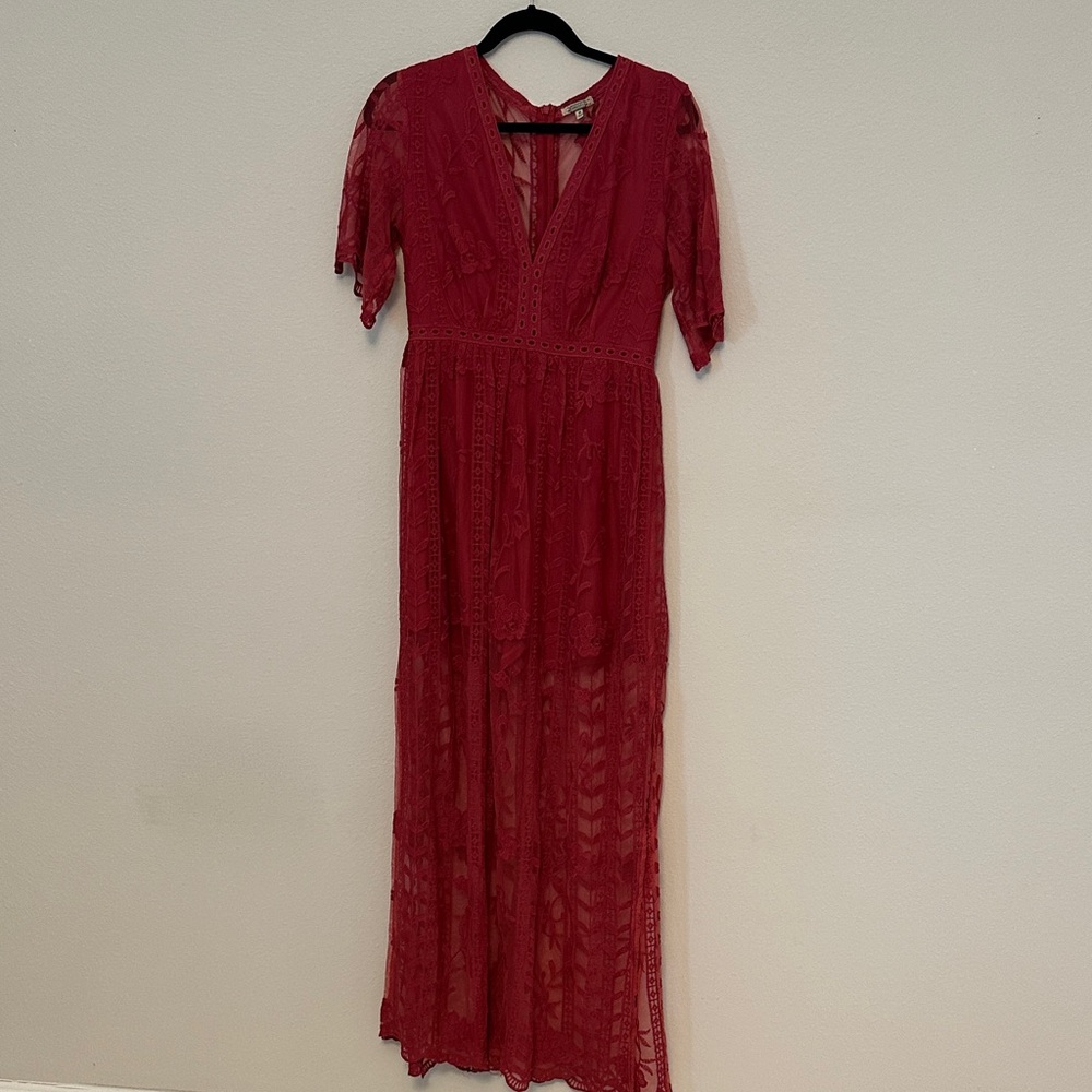 Elegant Red Lace Maxi romper